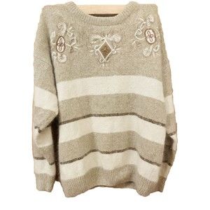 Santoria Silk Angora Rabbit Hair Lambswool Cream Women’s Lrg Embroidered Sweater